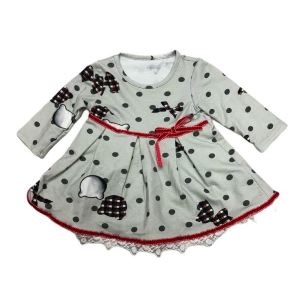 παιδικό φόρεμα πουά λευκό με μαύρο και κόκκινο φιόγκο