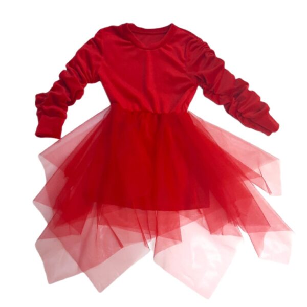 παιδικό φόρεμα κόκκινο με συνδυασμό υφασμάτων βελούδινο και τούλι