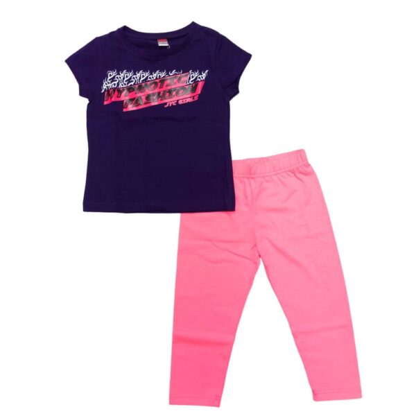 παιδικό σετ με μπλούζα μωβ που γράφει Hypnotic Fashion και ροζ κολάν