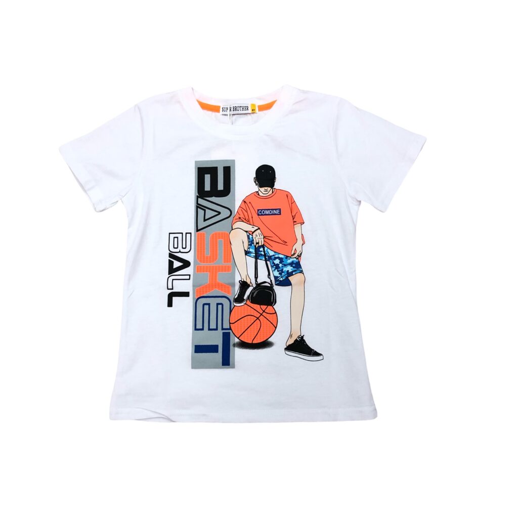 παιδική λευκή μπλούζα με στάμπα μπάσκετ