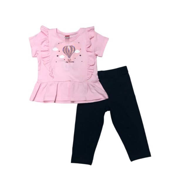 παιδικό σετ με ροζ μπλούζα με αερόστατο και μαύρο παντελόνι ποδηλατικό