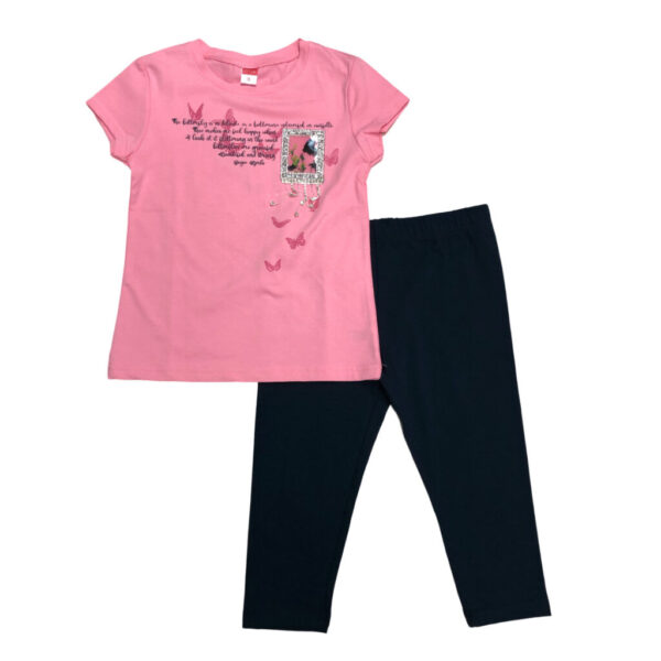 παιδικό σετ με ροζ μπλούζα με πεταλούδες και μαύρο παντελόνι κολάν