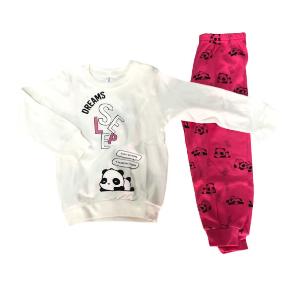 παιδική πιτζάμα με λευκή μπλούζα με panda και ροζ παντελόνι