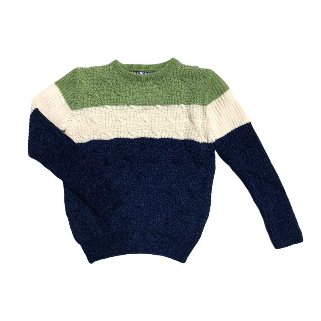 παιδικό πουλόβερ με ρίγες μπλε σκούρο λευκό και πράσινο