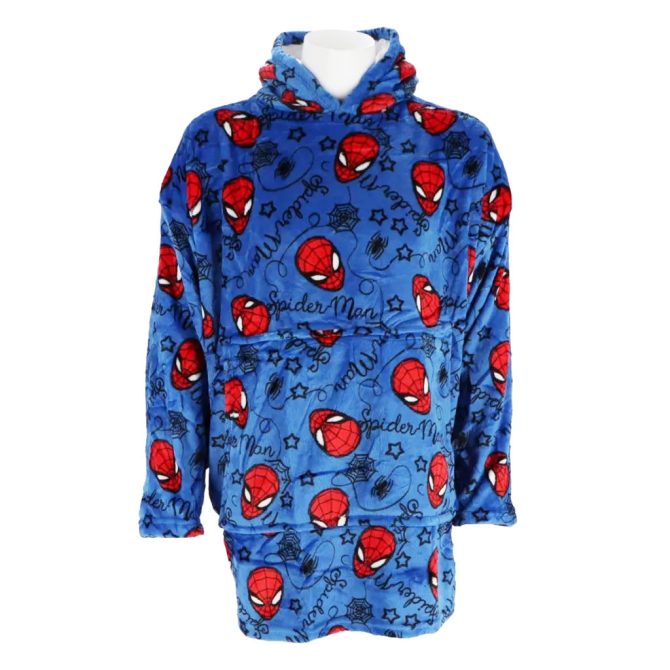 Μπλε κουβέρτα poncho ενηλίκων Marvel Spider-Man από λούτρινο polar 85×85 εκ.